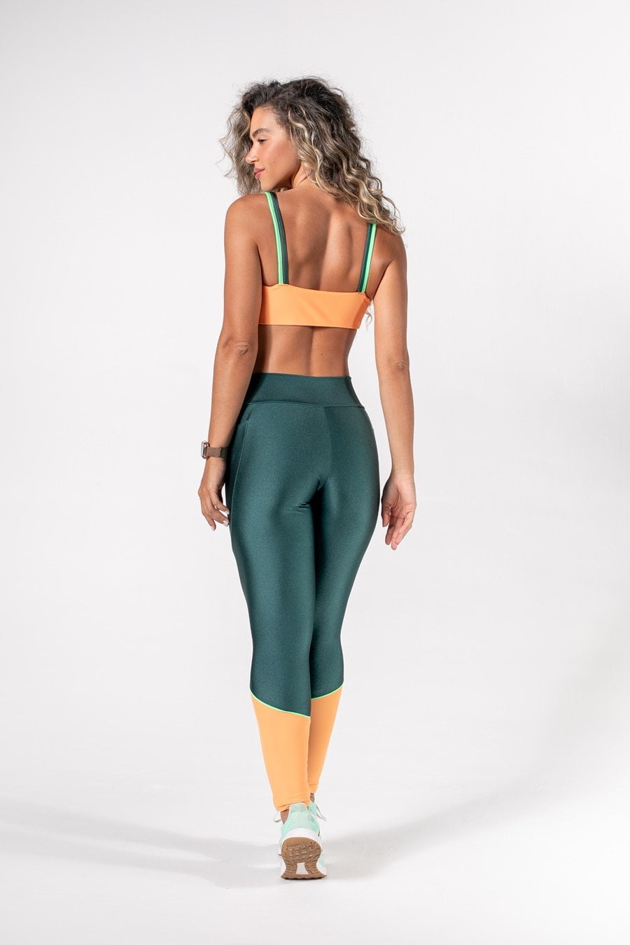 Calça Legging Feminina Verde Neon Detalhes Tule Transparente | D.Capelato