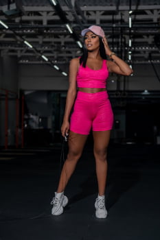 Short Academia Fitness pink com bolso