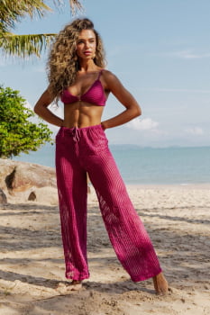 Saída de praia pantalona rosa desejo